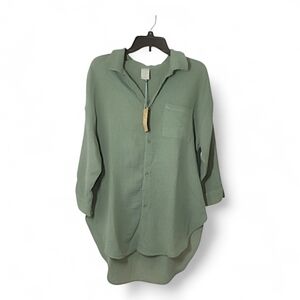 Green Cotton Gauze Button Front Shirt Swim Cover Up NWT Size 4–6